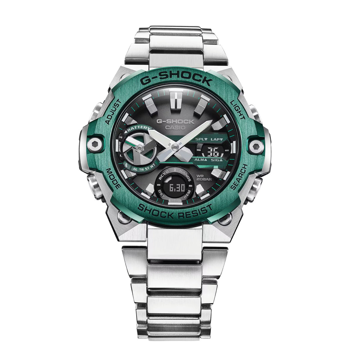 RELOJ G-SHOCK PLATEADO CON VERDE G-S-206