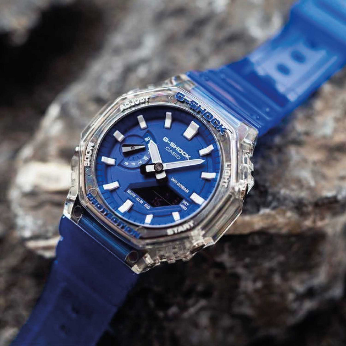 RELOJ G-SHOCK TRANSPARENTE AZUL G-S-212