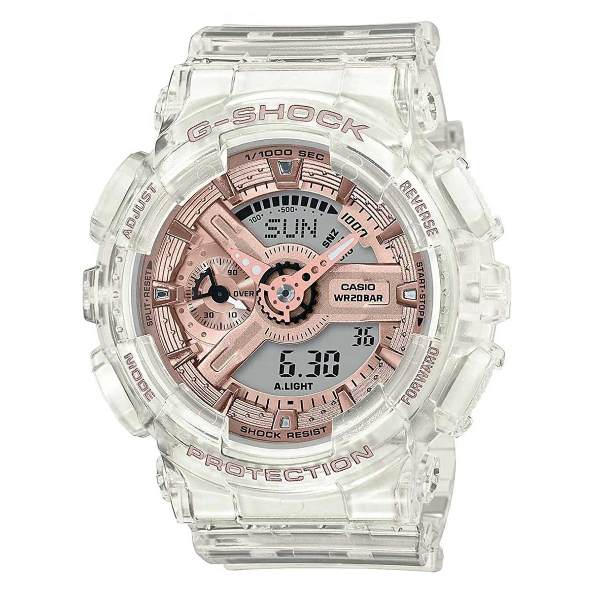 RELOJ G-SHOCK ORO ROSA CON BLANCO G-S-220