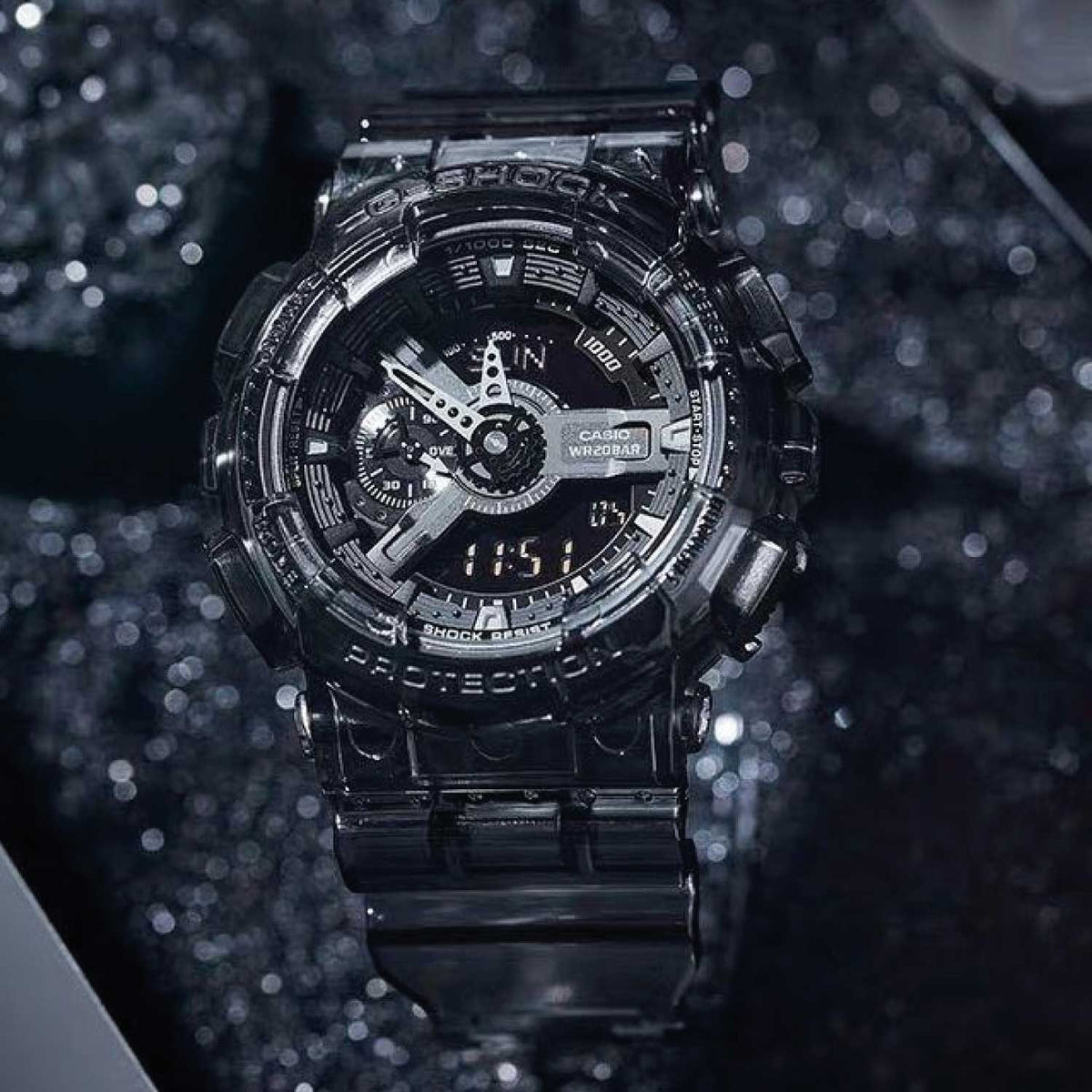 RELOJ G-SHOCK TRANSPARENTE NEGRO G-S-221