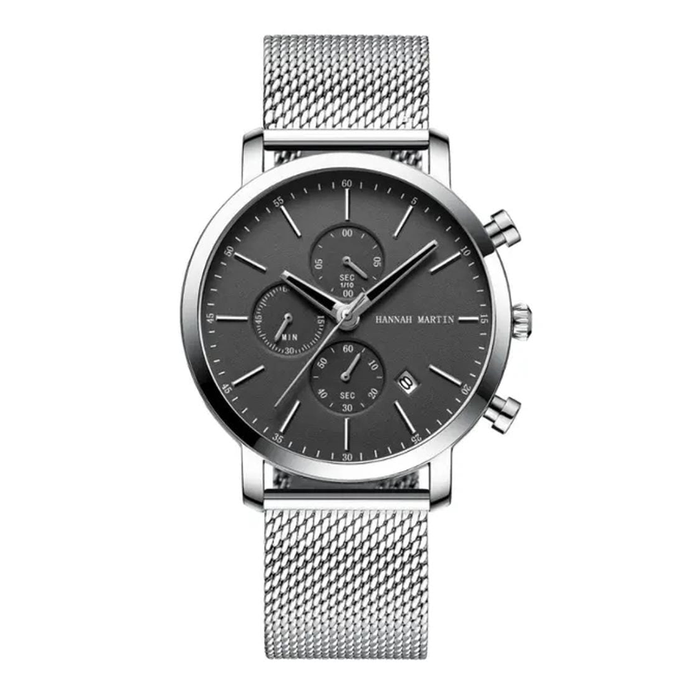 RELOJ HANNAH MARTIN MALLA PLATEADO NEGRO HAN-23