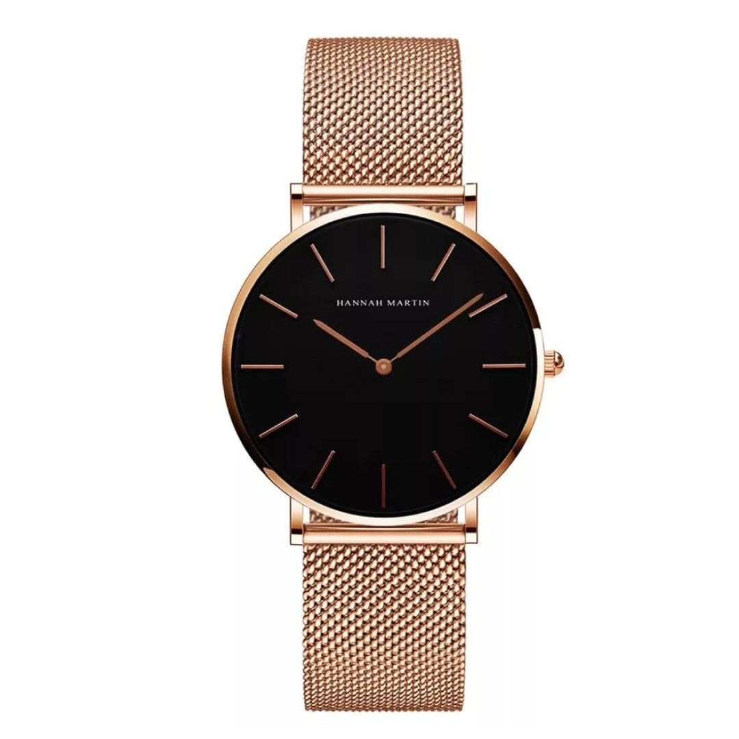 RELOJ HANNAH MARTIN MALLA ORO ROSA NEGRO HAN-M-2