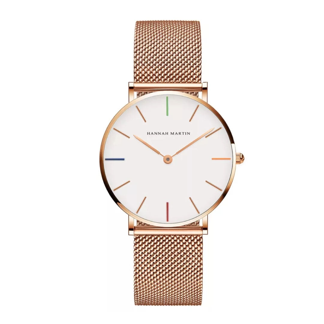 RELOJ HANNAH MARTIN MALLA ORO ROSA-BLANCO HAN-M-8