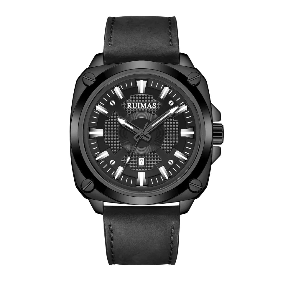 RELOJ RUIMAS ACERO NEGRO CON CORREA DE CUERO RUI-34