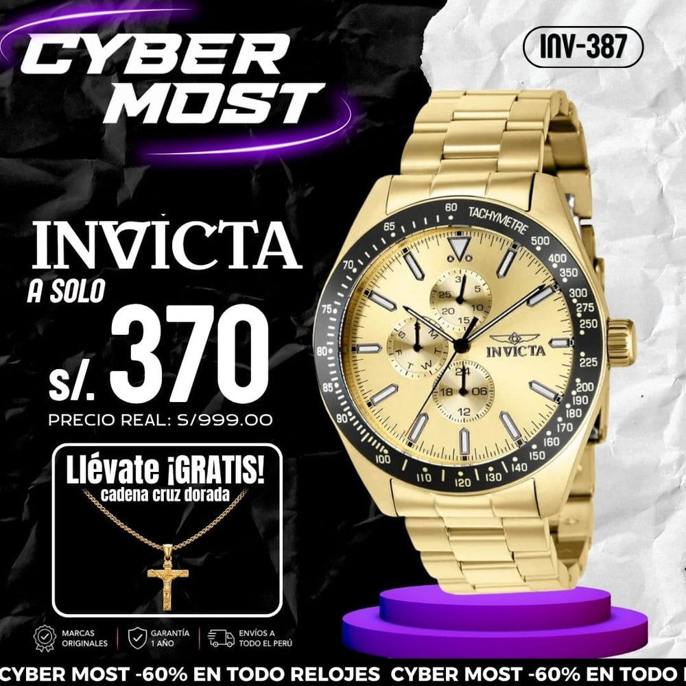 Reloj Invicta Aviator 38970 Hombre Acero Dorado