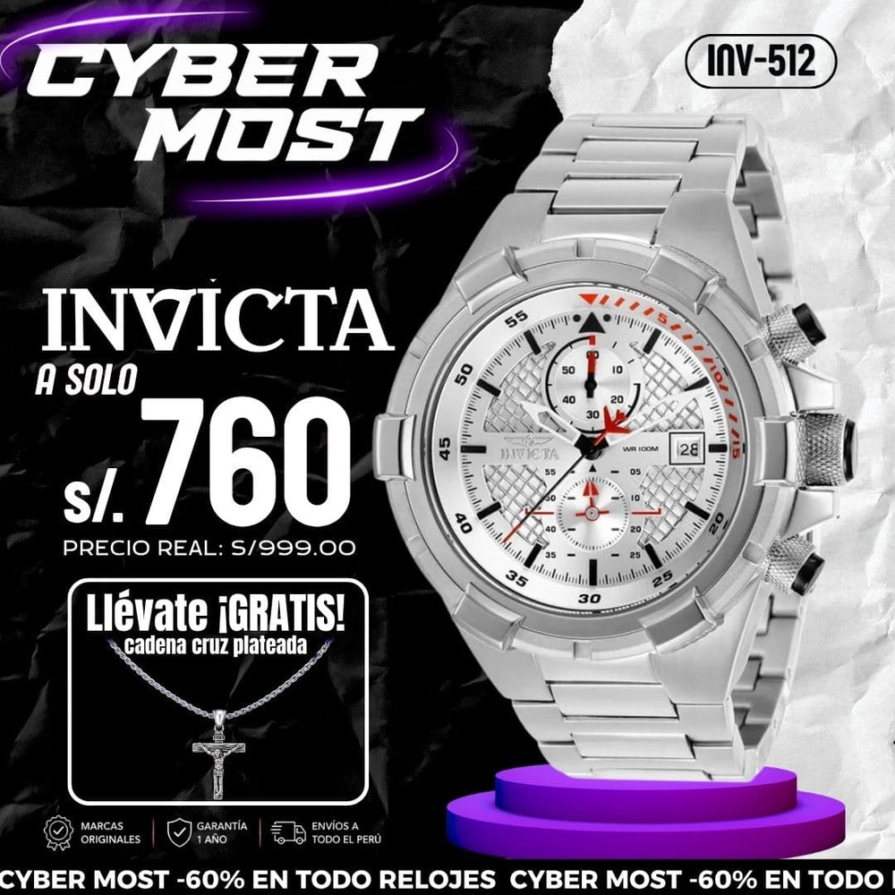 Reloj Invicta Aviator 28107 Hombre Acero Plateado