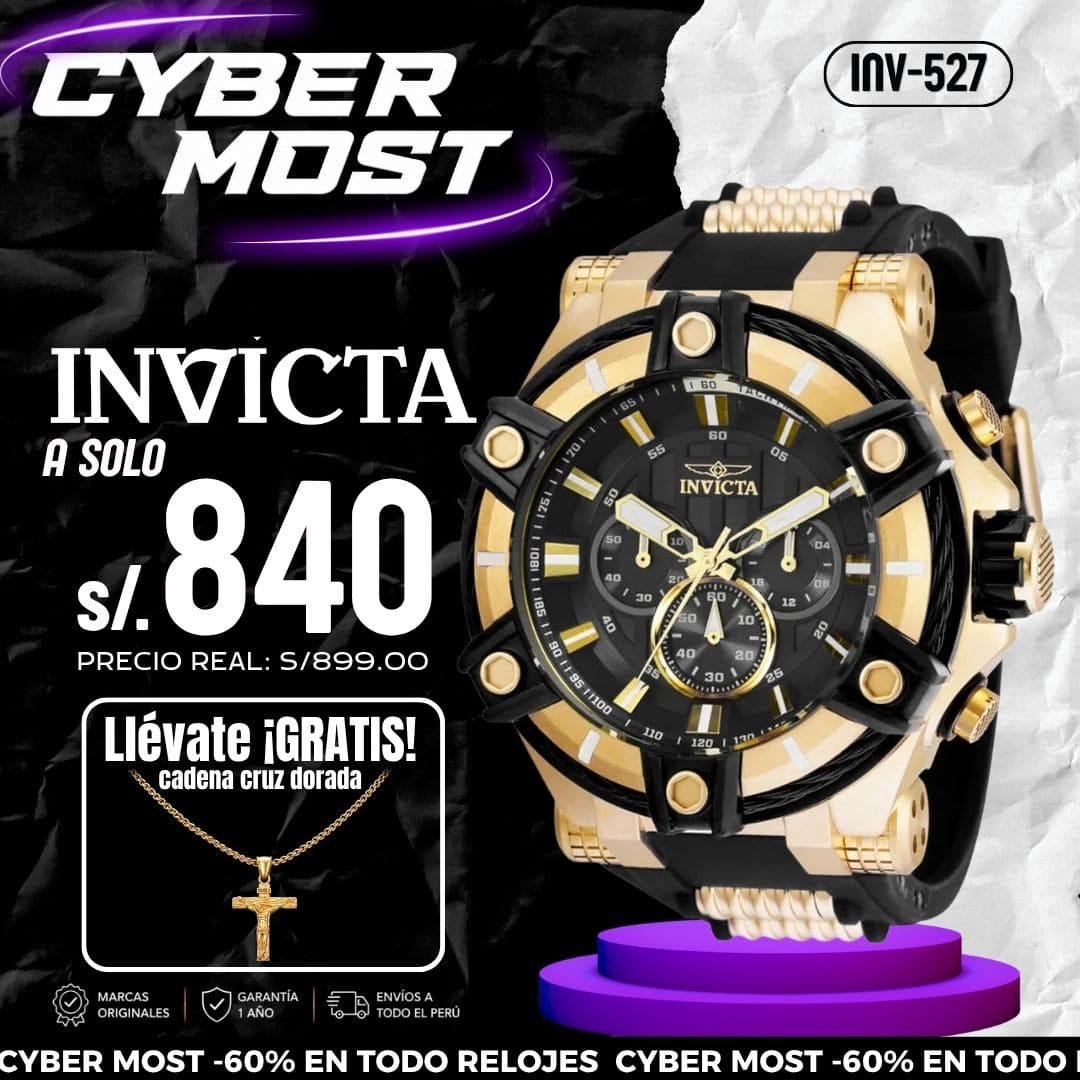 Reloj Invicta Bolt 35548 Hombre Negro y Dorado
