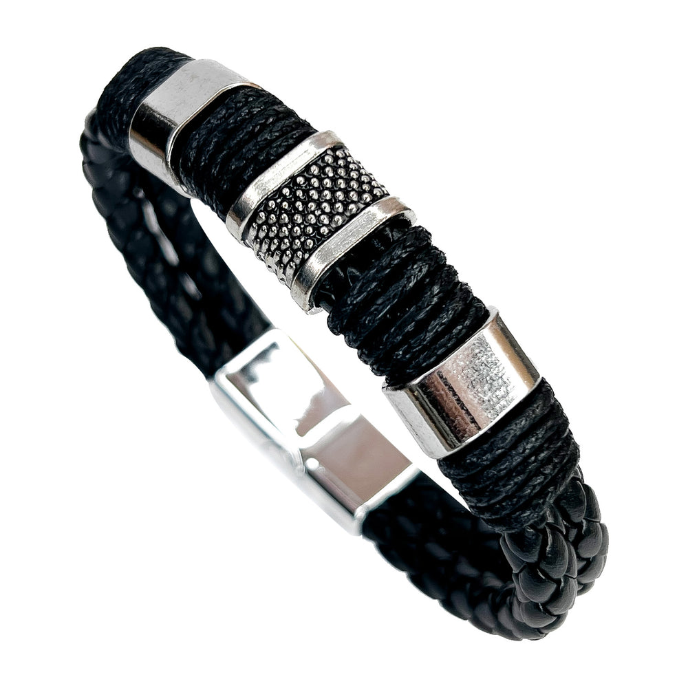 Pulsera Negra JOY-4 Hombre Cuero y Acero