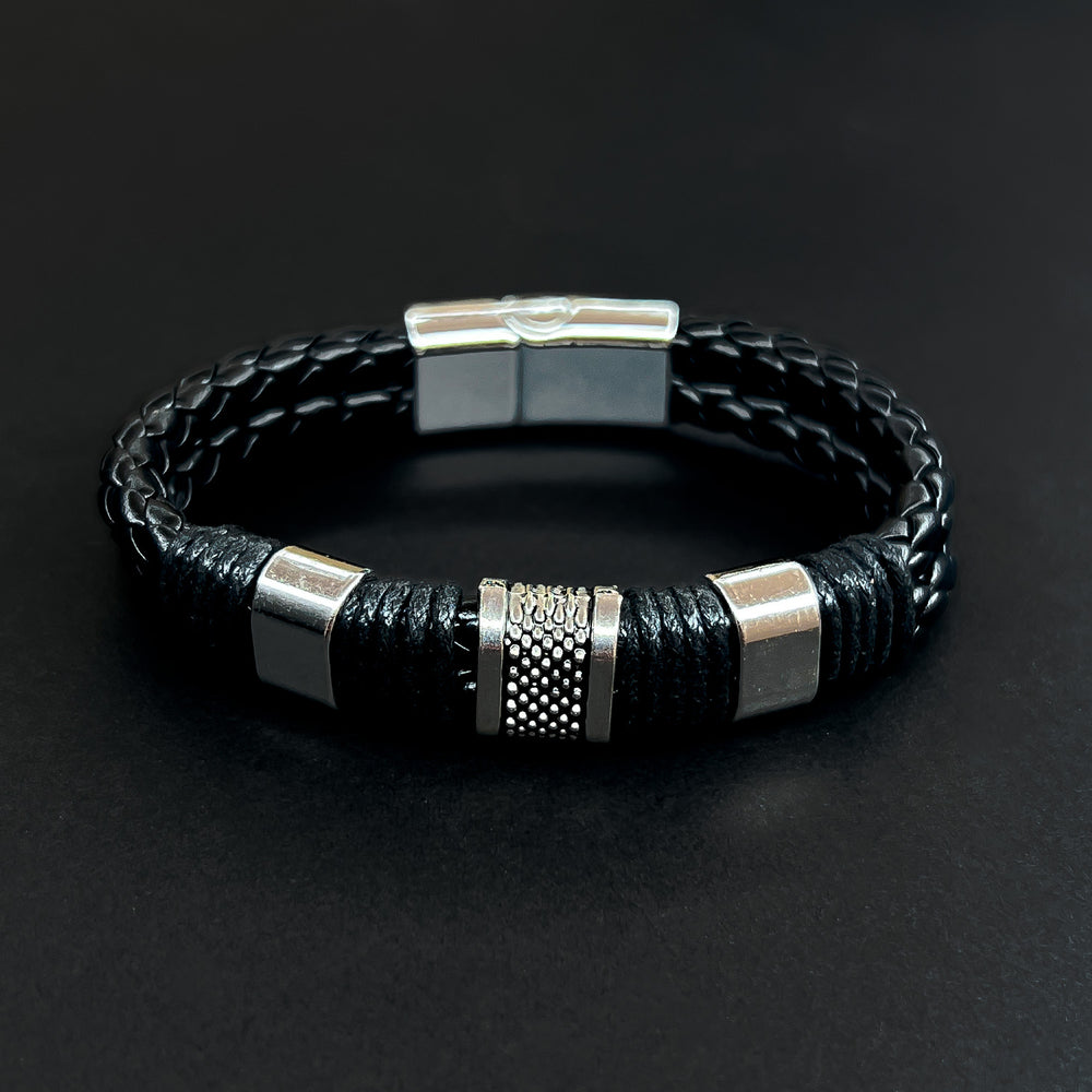 Pulsera Negra JOY-4 Hombre Cuero y Acero