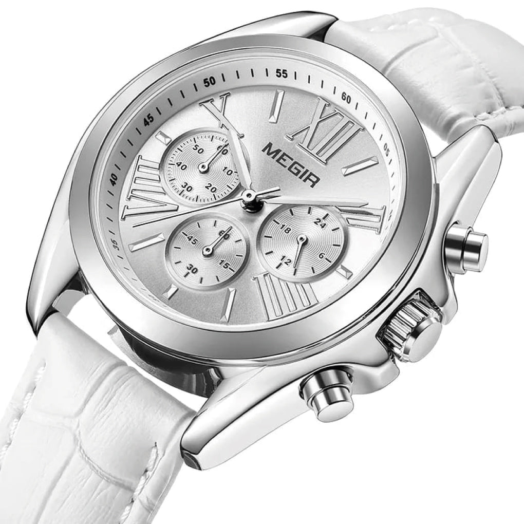 RELOJ MEGIR CUERO BLANCO MEG-M-3