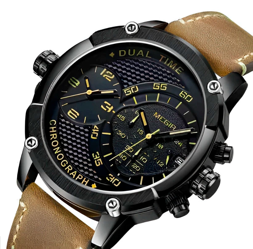 RELOJ MEGIR CUERO NEGRO MEG-36