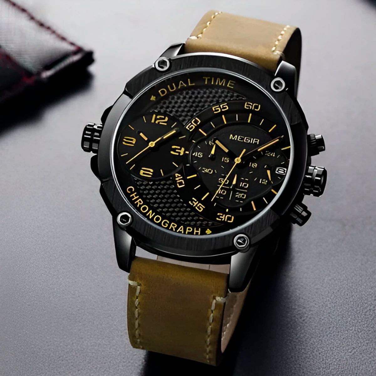 RELOJ MEGIR CUERO NEGRO MEG-36