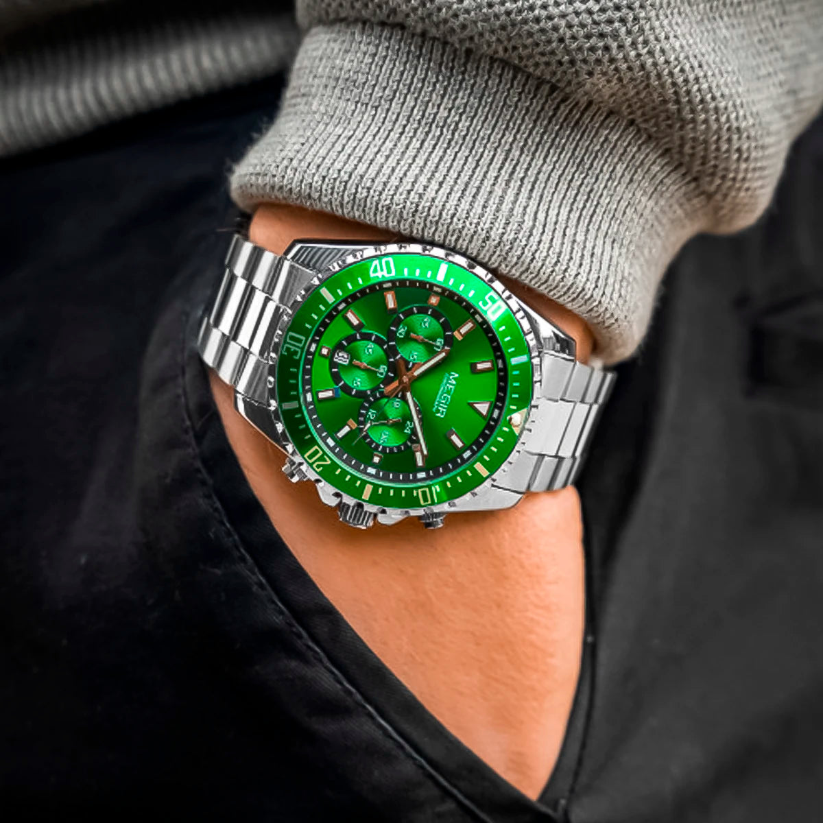 RELOJ MEGIR ACERO VERDE MEG-48