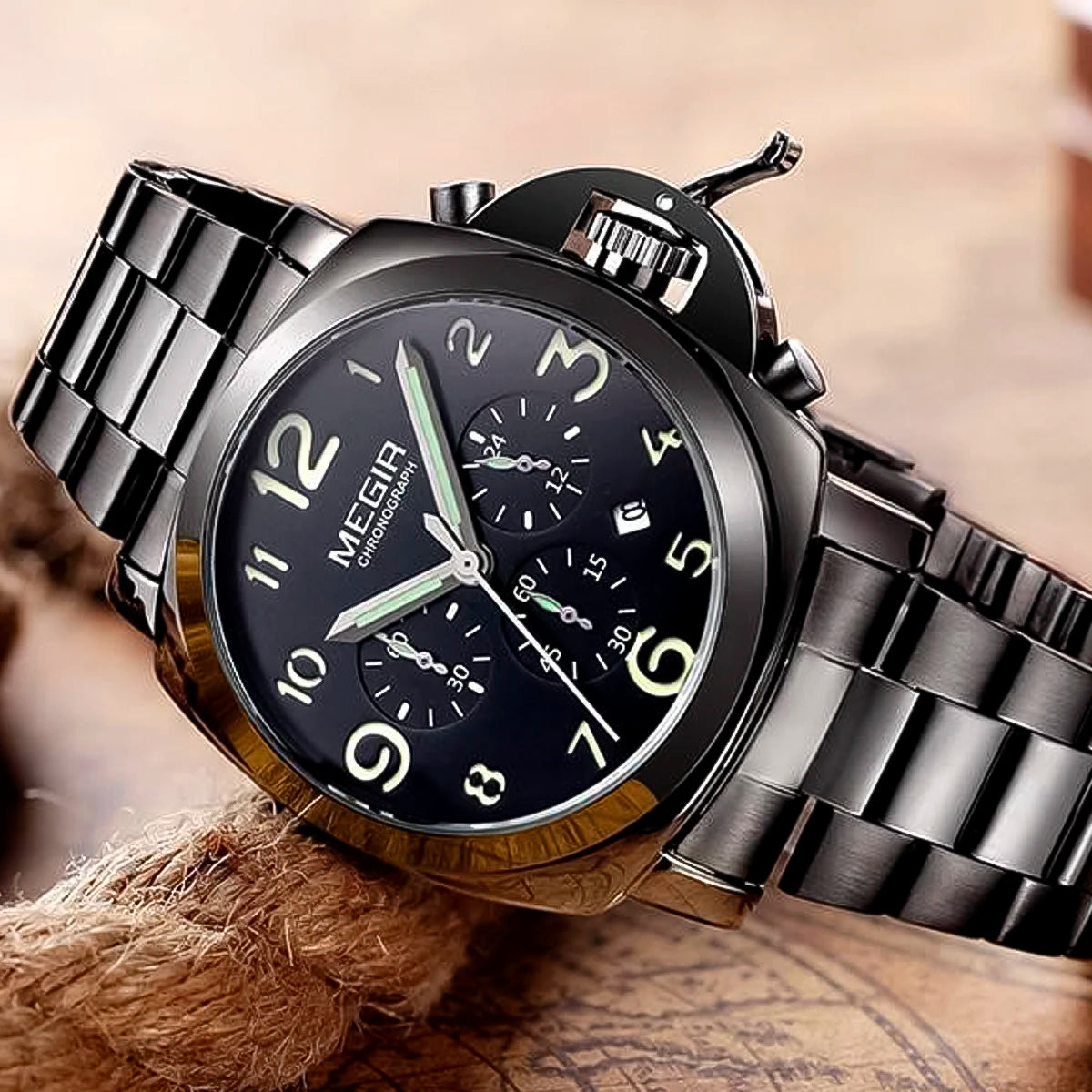 RELOJ MEGIR ACERO NEGRO MEG-54