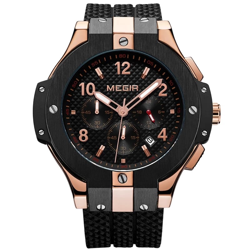 RELOJ MEGIR SILICONA NEGRO ORO ROSA MEG-62