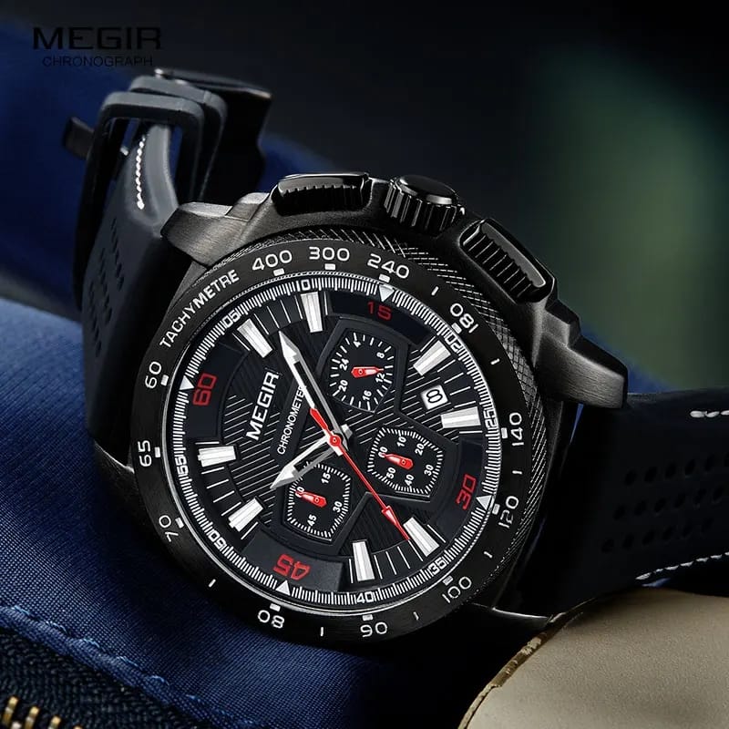 RELOJ MEGIR SILICONA NEGRO ROJO MEG-66