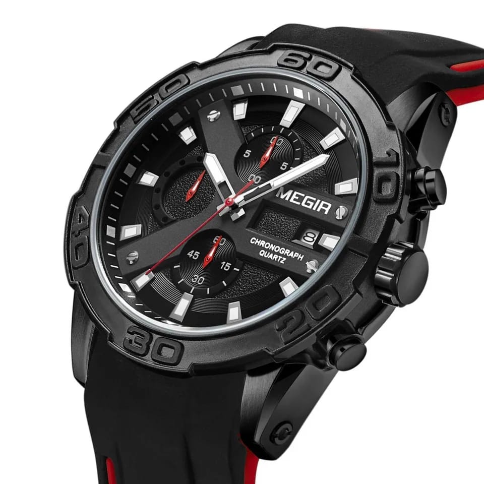 RELOJ MEGIR SILICONA NEGRO ROJO MEG-69