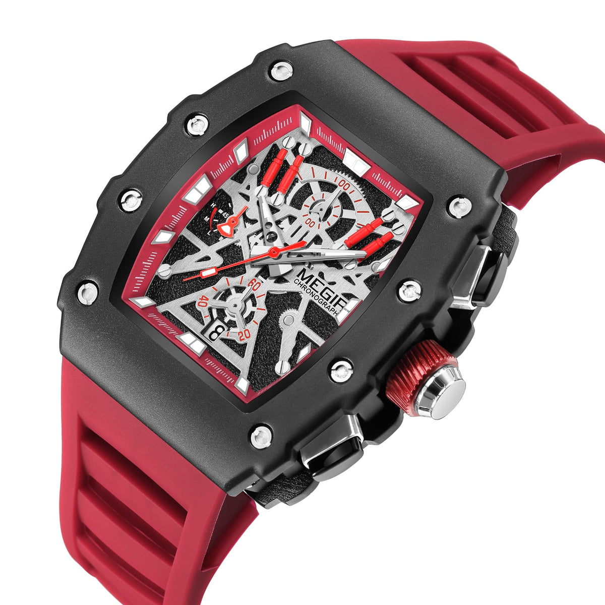 RELOJ MEGIR ESQUELÉTICO ROJO MEG-71