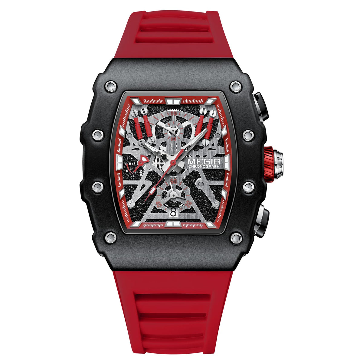 RELOJ MEGIR ESQUELÉTICO ROJO MEG-71