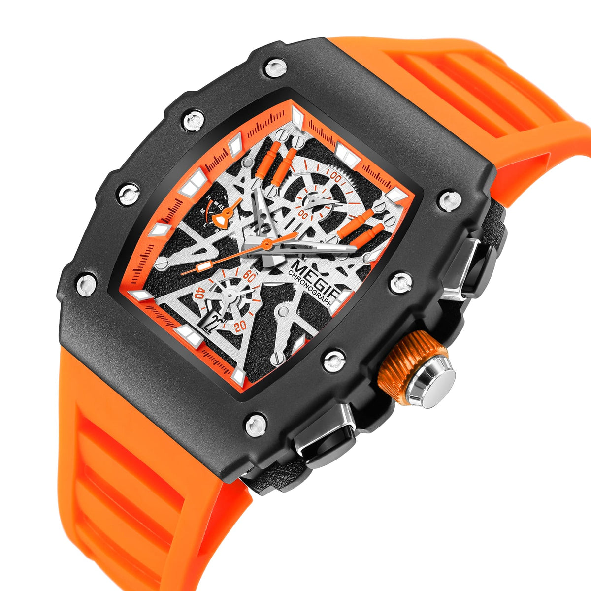 RELOJ MEGIR ESQUELÉTICO NARANJA MEG-72