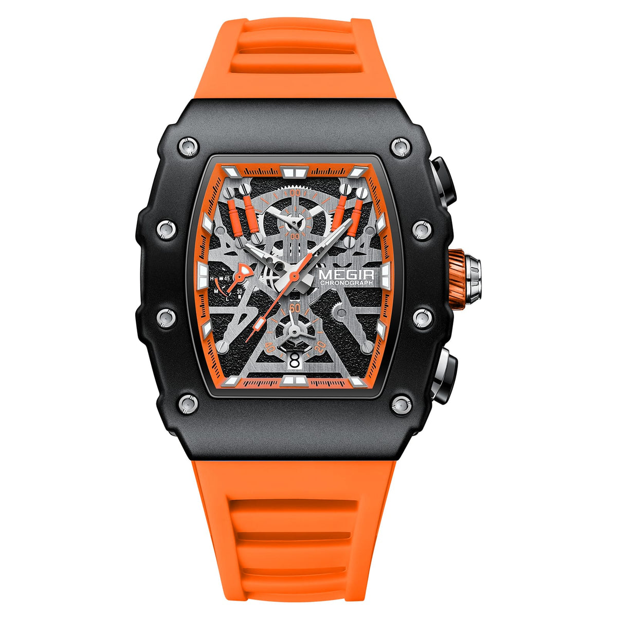Reloj Megir Hombre Esqueletico Naranja | MEG-72