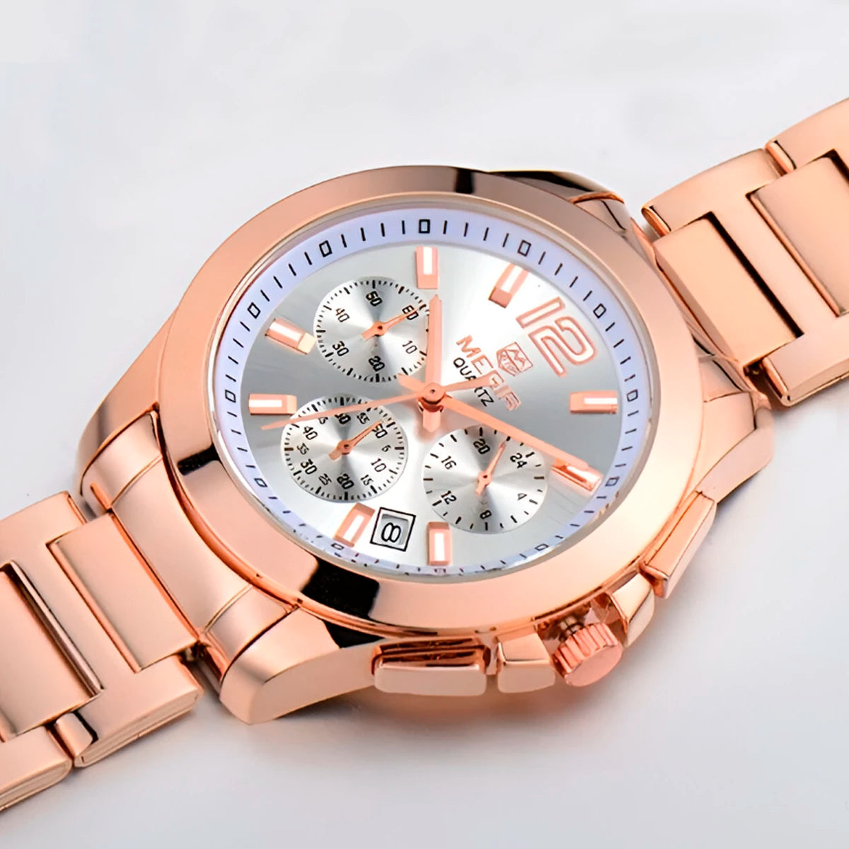 RELOJ MEGIR ACERO ORO ROSA MEG-75