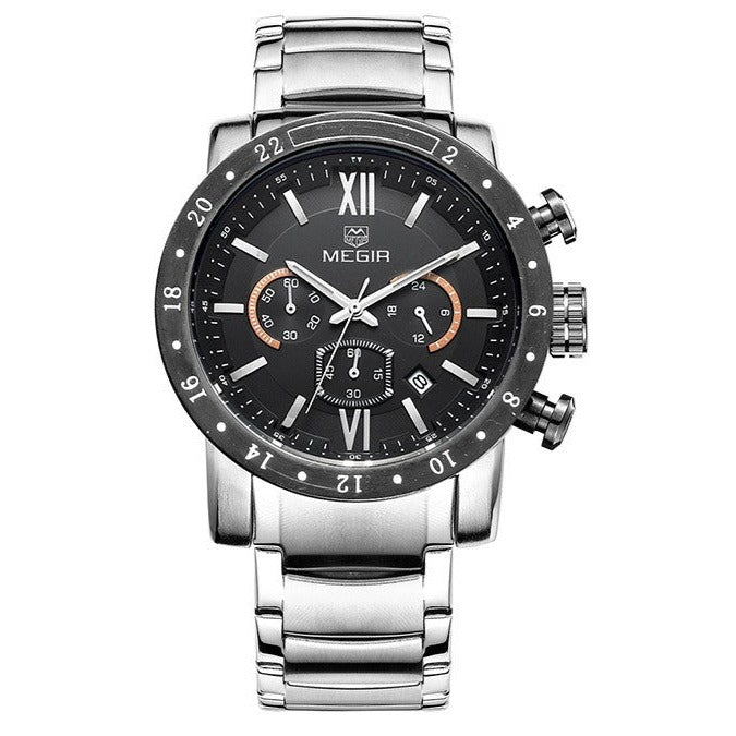 RELOJ MEGIR ACERO PLATA NEGRO MEG-80