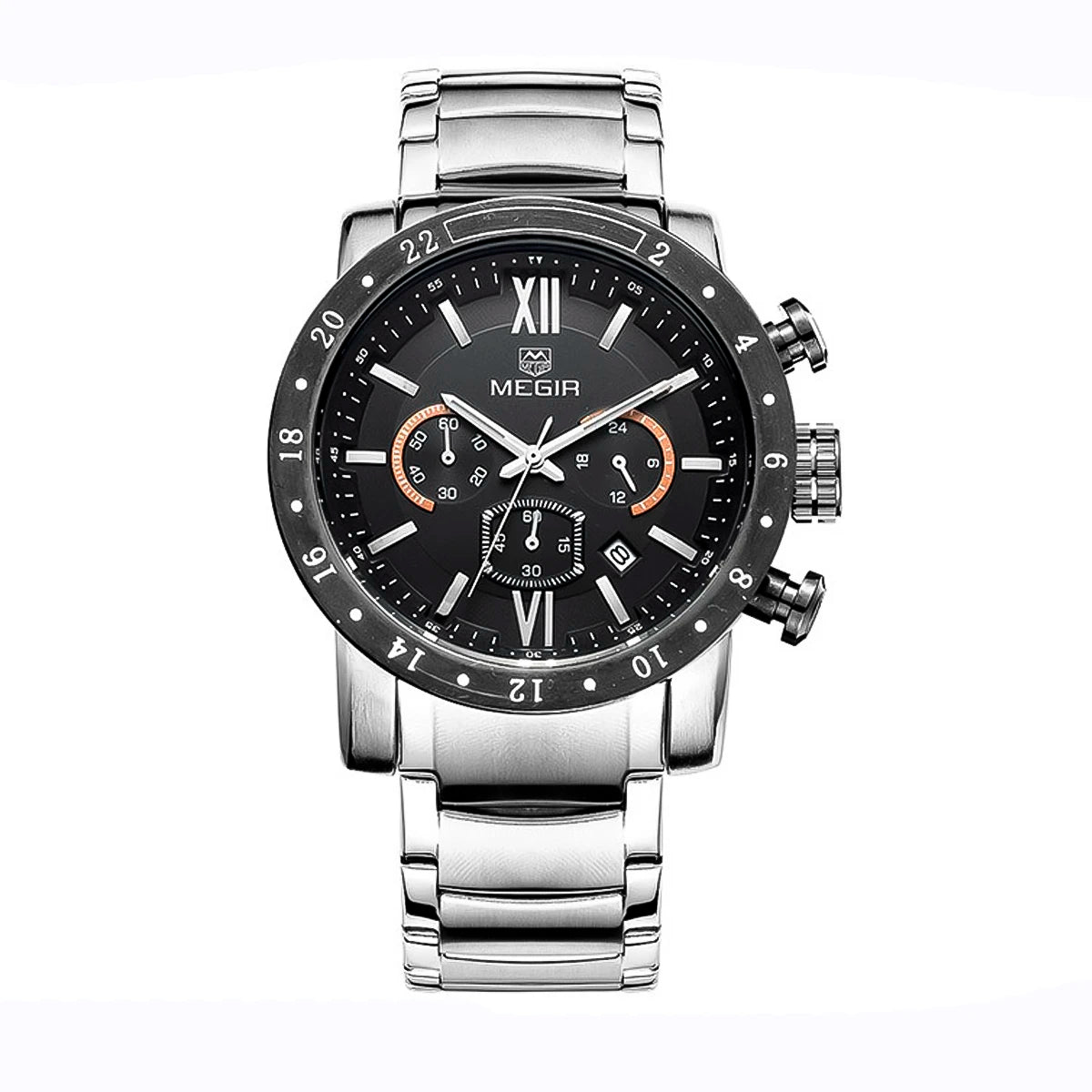 RELOJ MEGIR ACERO PLATA NEGRO MEG-80