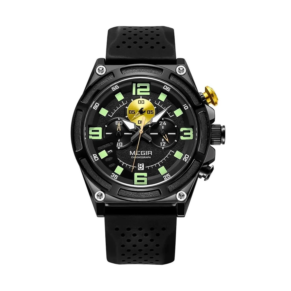 RELOJ MEGIR SILICONA NEGRO DORADO MEG-84