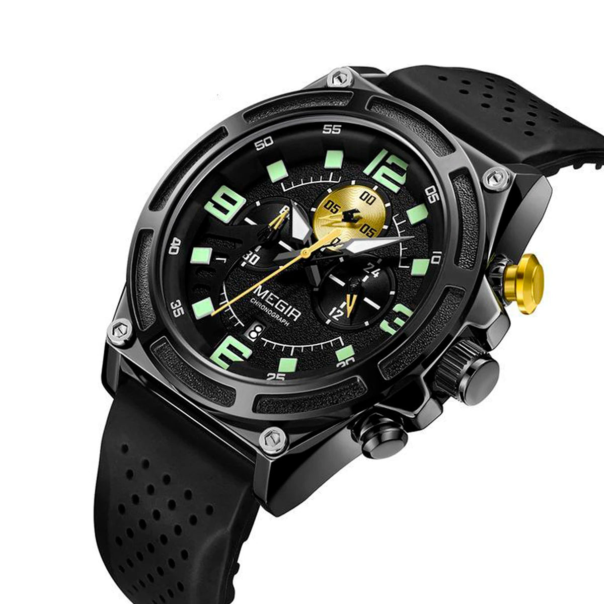 RELOJ MEGIR SILICONA NEGRO DORADO MEG-84