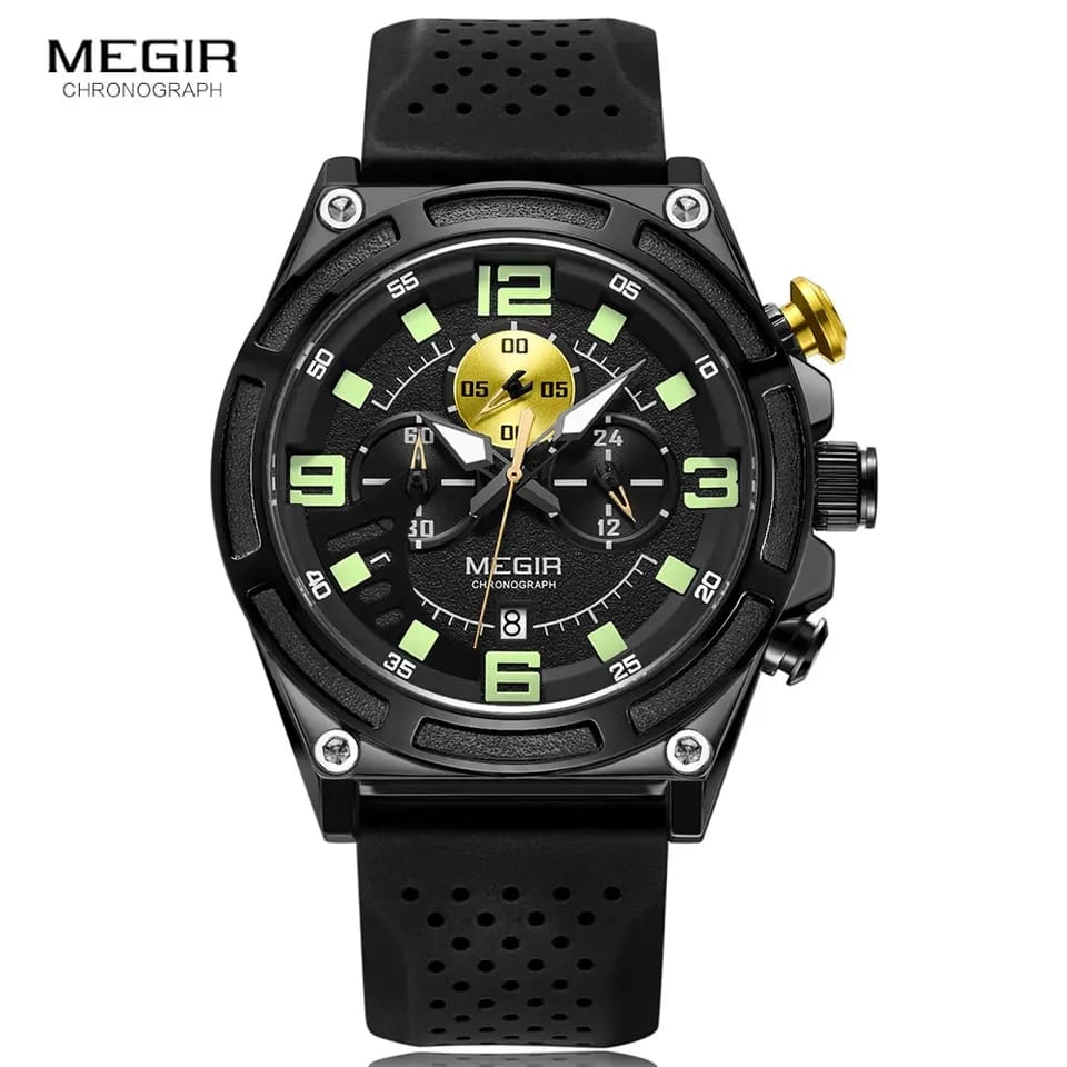 RELOJ MEGIR SILICONA NEGRO DORADO MEG-84