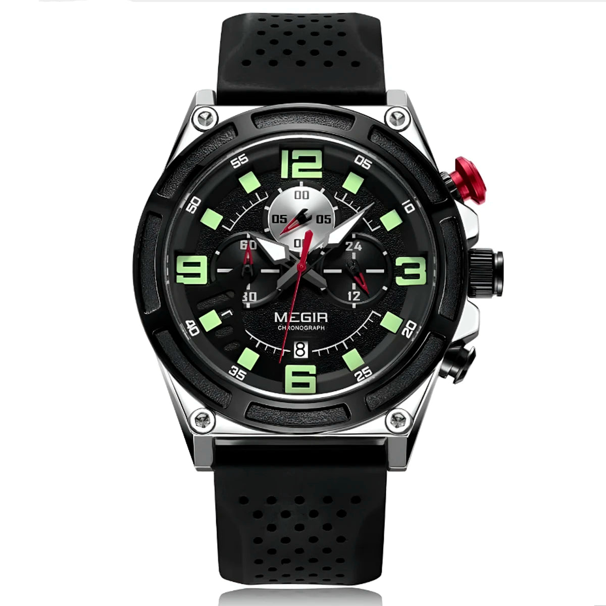 RELOJ MEGIR SILICONA NEGRO PLATEADO MEG-85