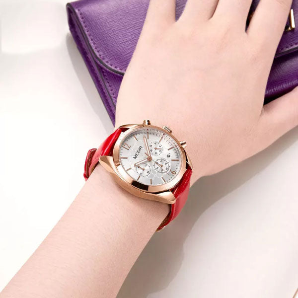 Reloj Megir MEG-M-1 Mujer Cuero Rojo