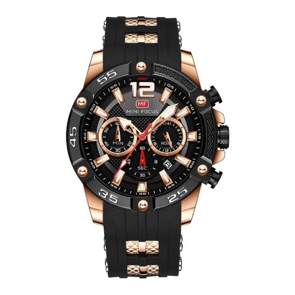 RELOJ MINIFOCUS SILICONA NEGRO-DORADO MIN-1