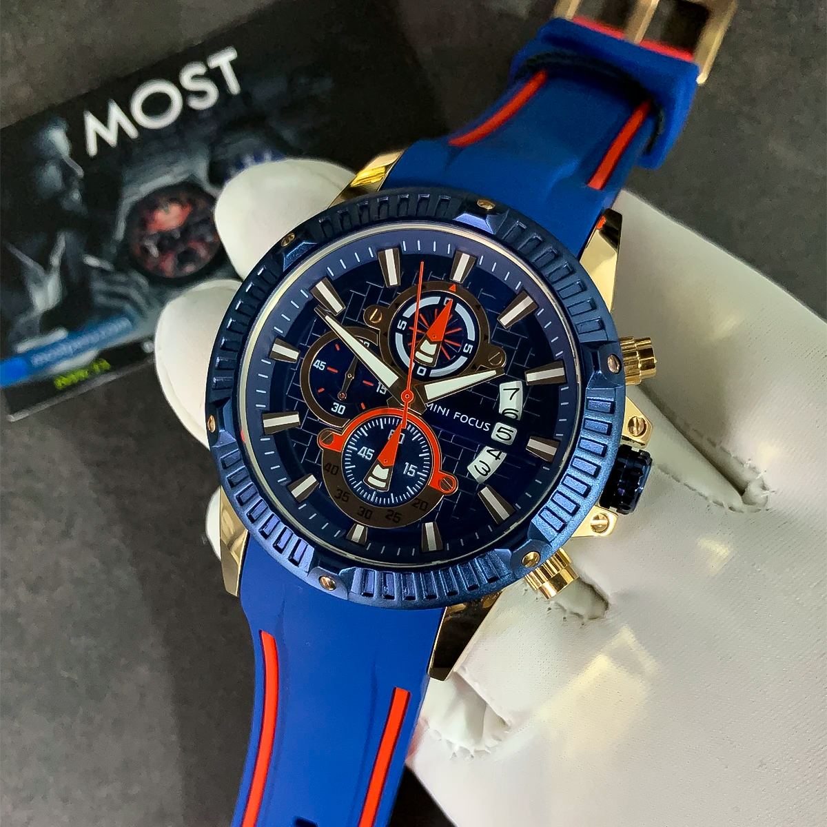 RELOJ MINIFOCUS SILICONA AZUL-ROJO MIN-10