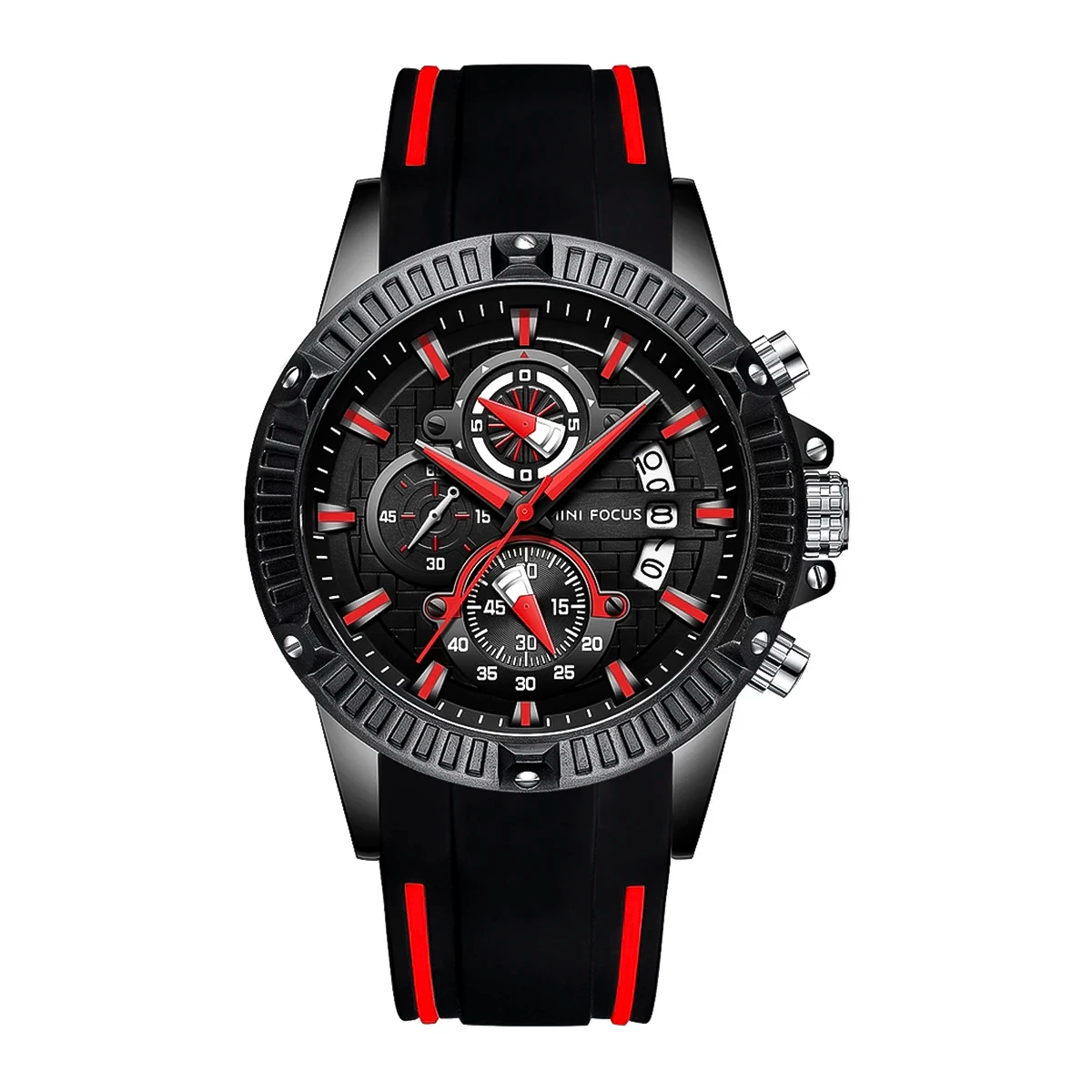 RELOJ MINIFOCUS SILICONA NEGRO-ROJO MIN-11