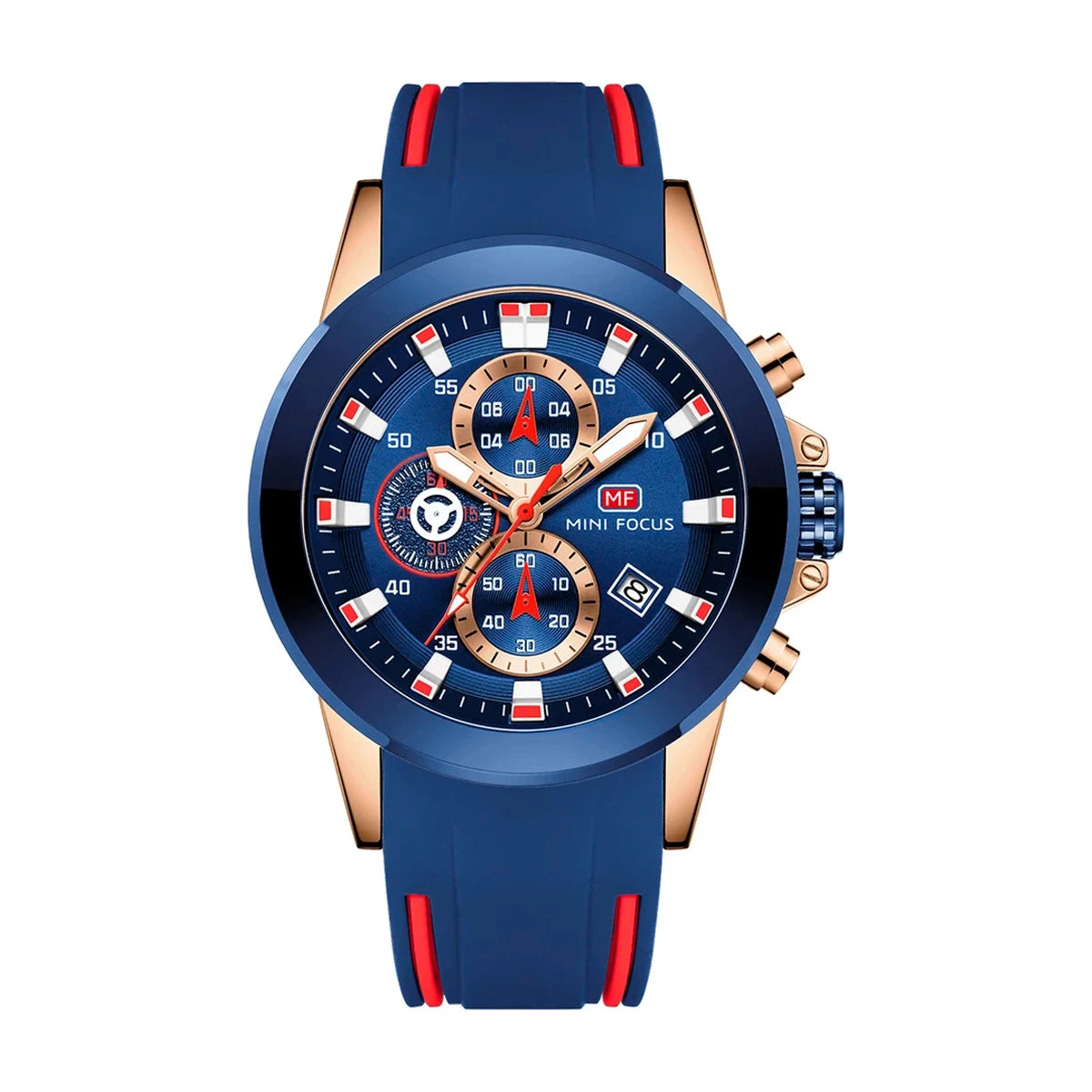 RELOJ MINIFOCUS SILICONA AZUL-ROJO MIN-13