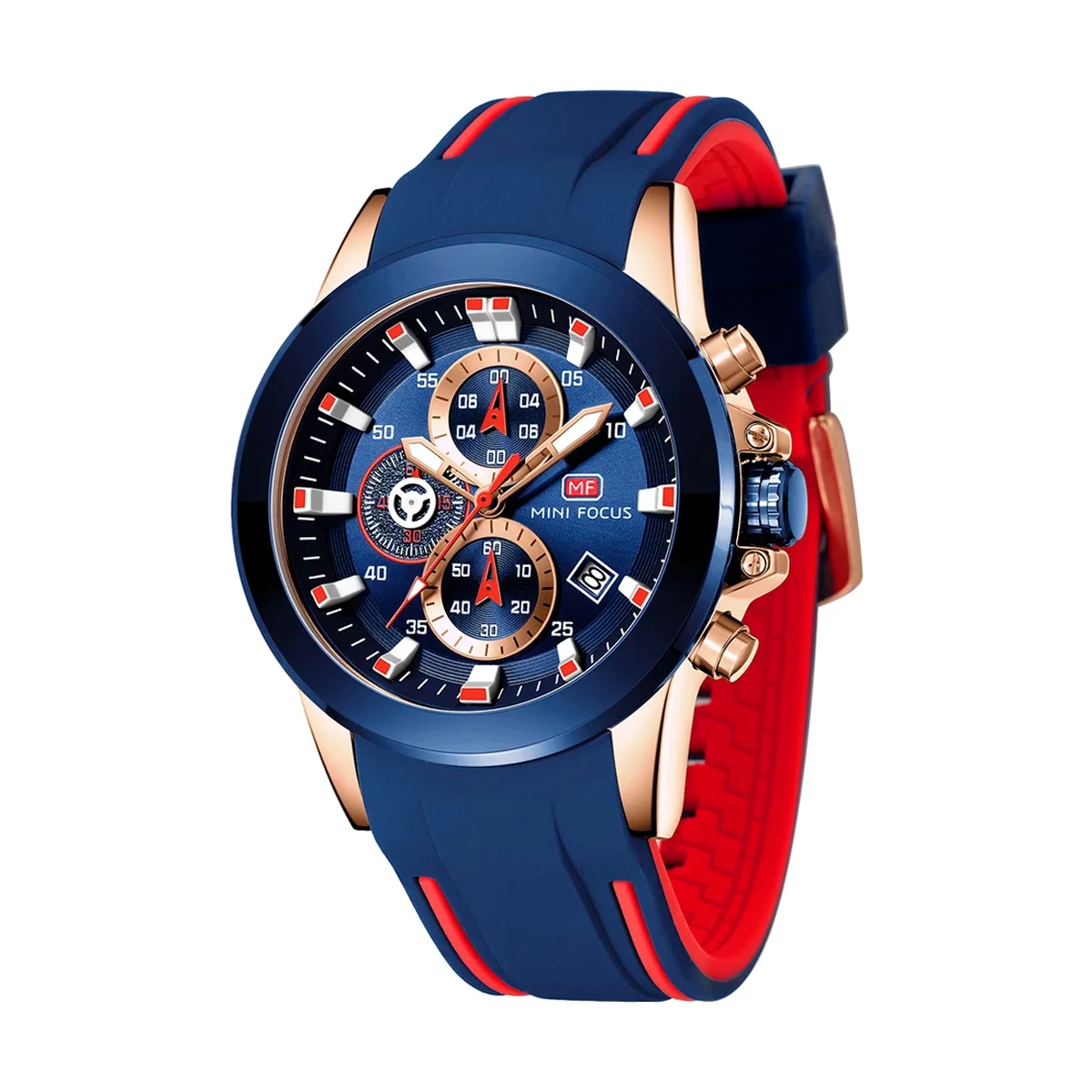 RELOJ MINIFOCUS SILICONA AZUL-ROJO MIN-13