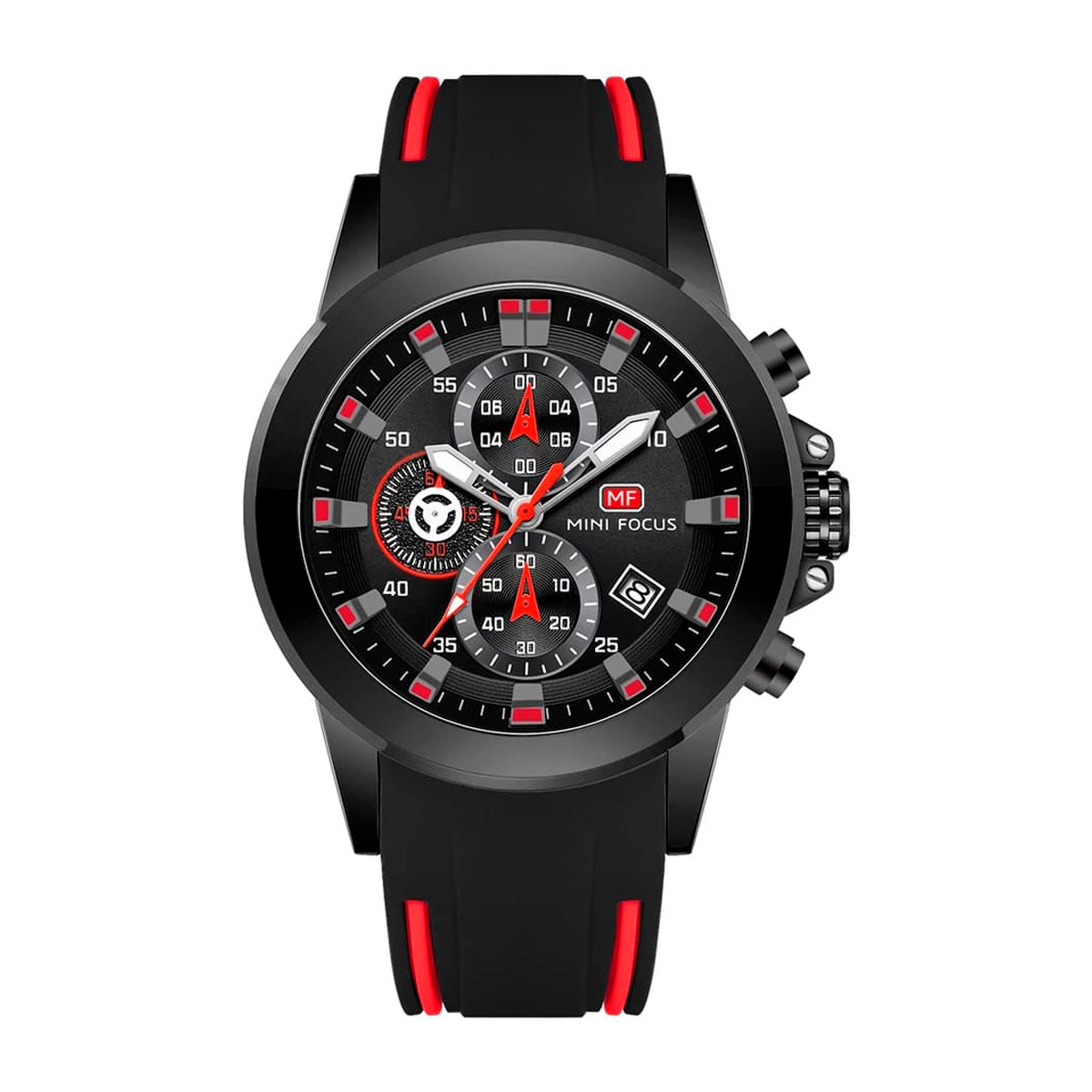 RELOJ MINIFOCUS SILICONA NEGRO ROJO MIN-14