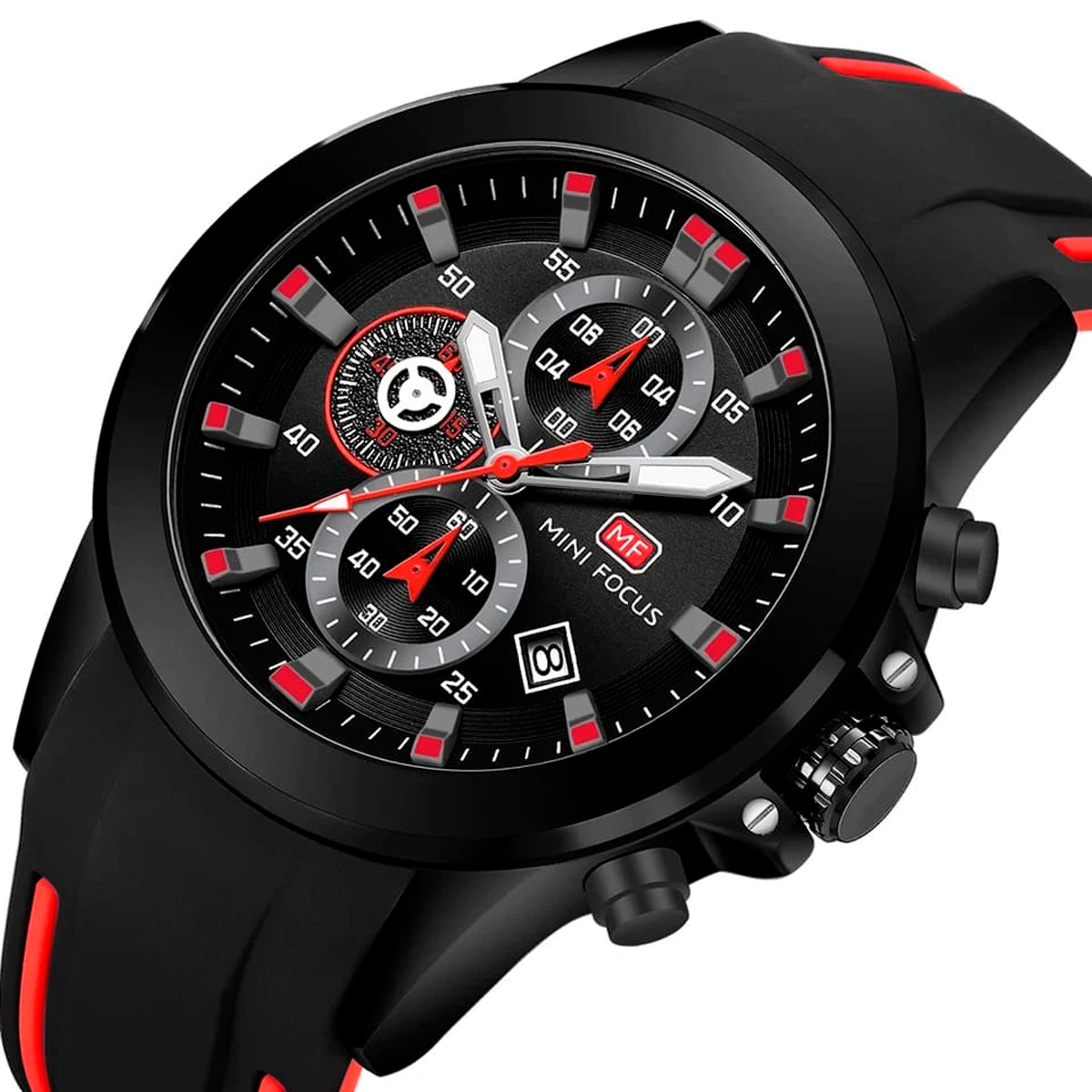 RELOJ MINIFOCUS SILICONA NEGRO ROJO MIN-14