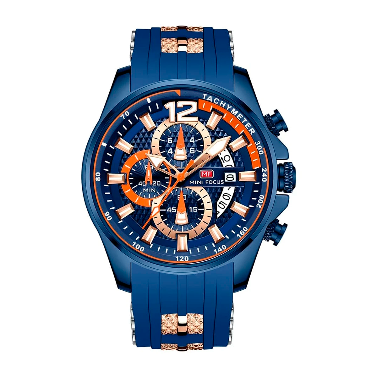 RELOJ MINIFOCUS SILICONA AZUL-NARANJA MIN-15