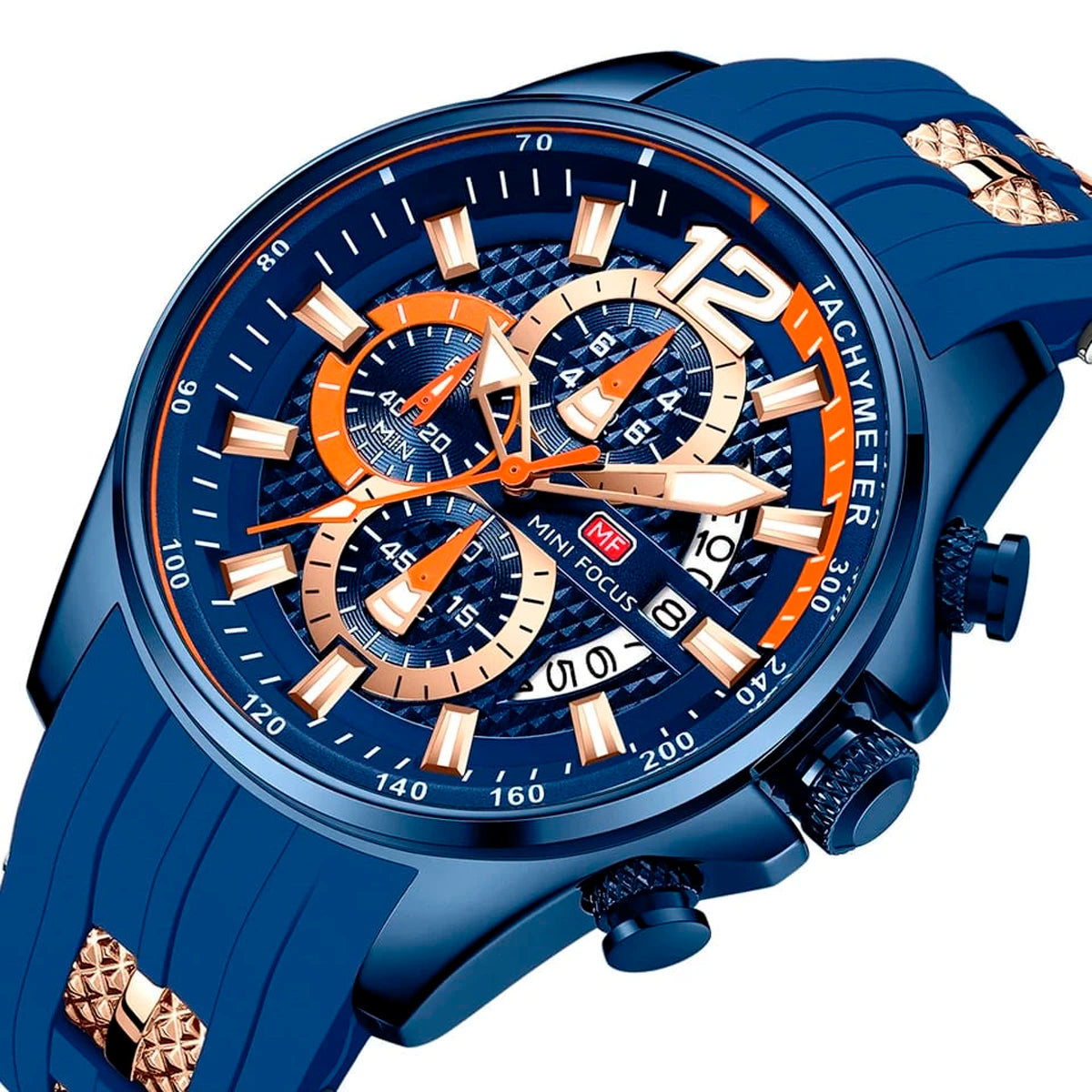 RELOJ MINIFOCUS SILICONA AZUL-NARANJA MIN-15