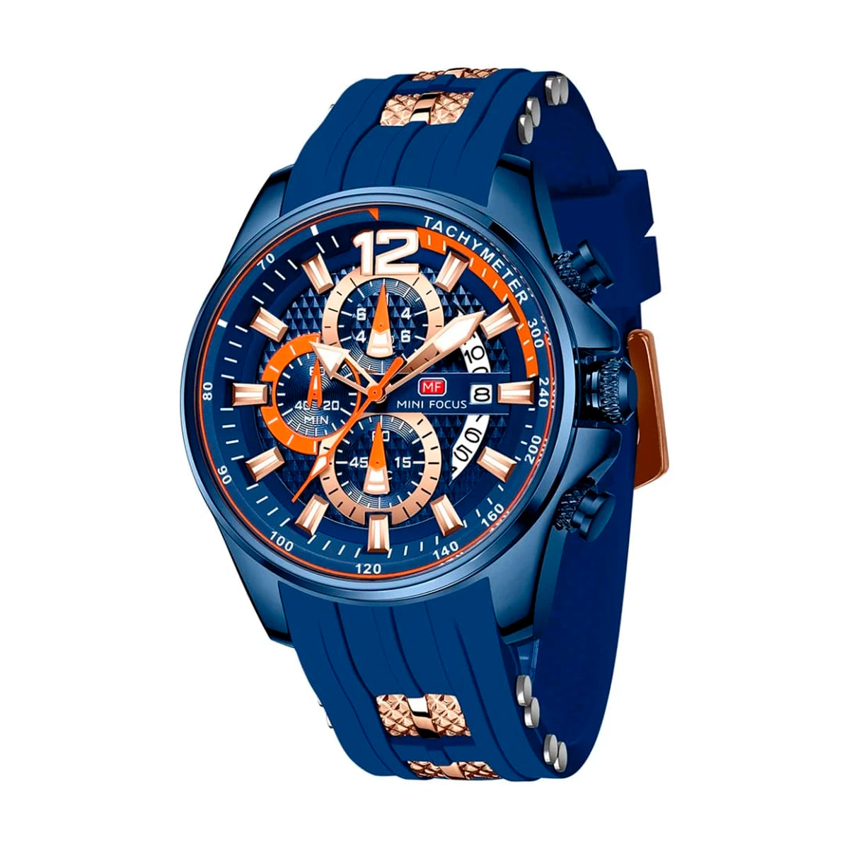 RELOJ MINIFOCUS SILICONA AZUL-NARANJA MIN-15