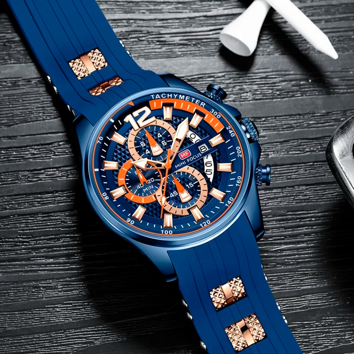 RELOJ MINIFOCUS SILICONA AZUL-NARANJA MIN-15