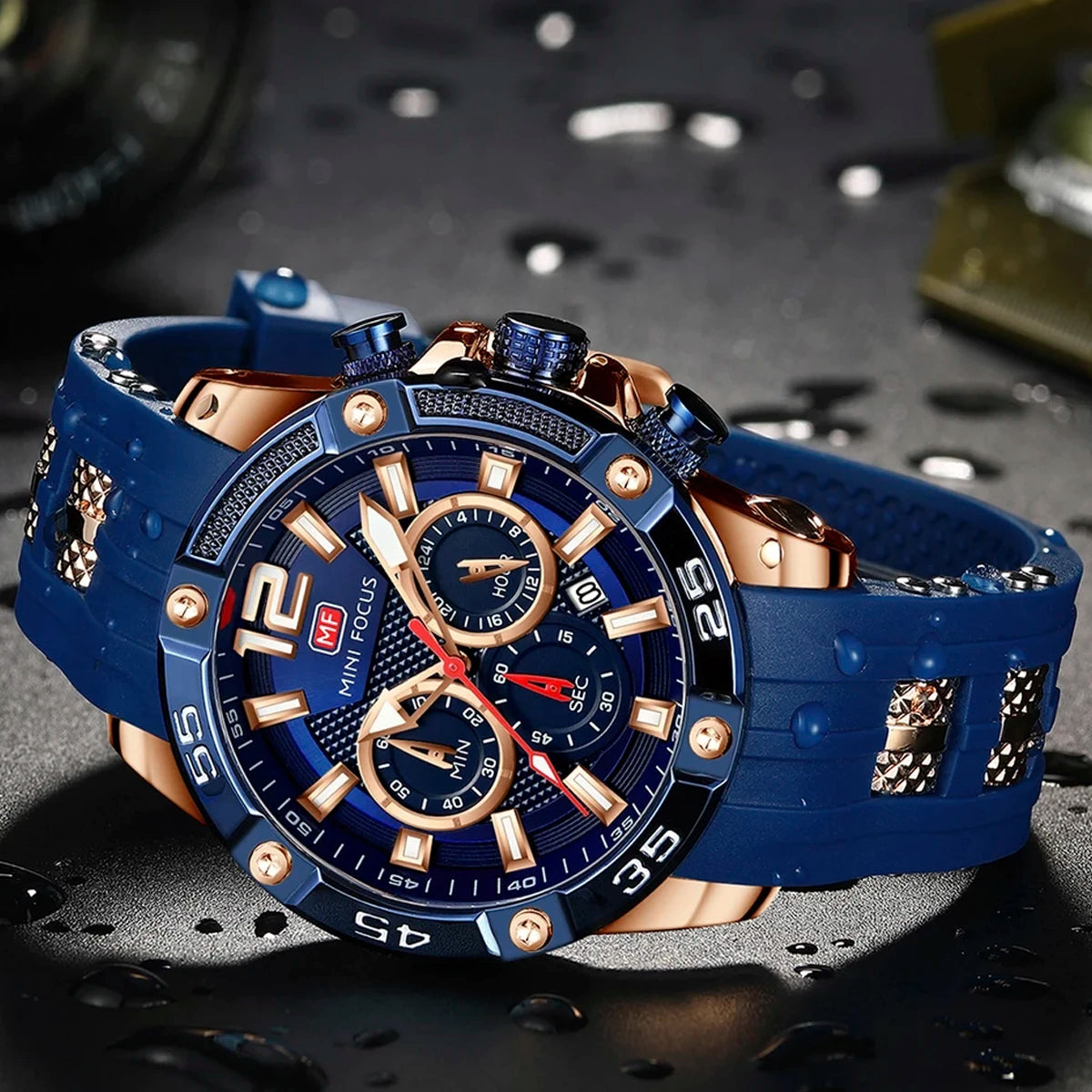 RELOJ MINIFOCUS SILICONA AZUL-DORADO MIN-2