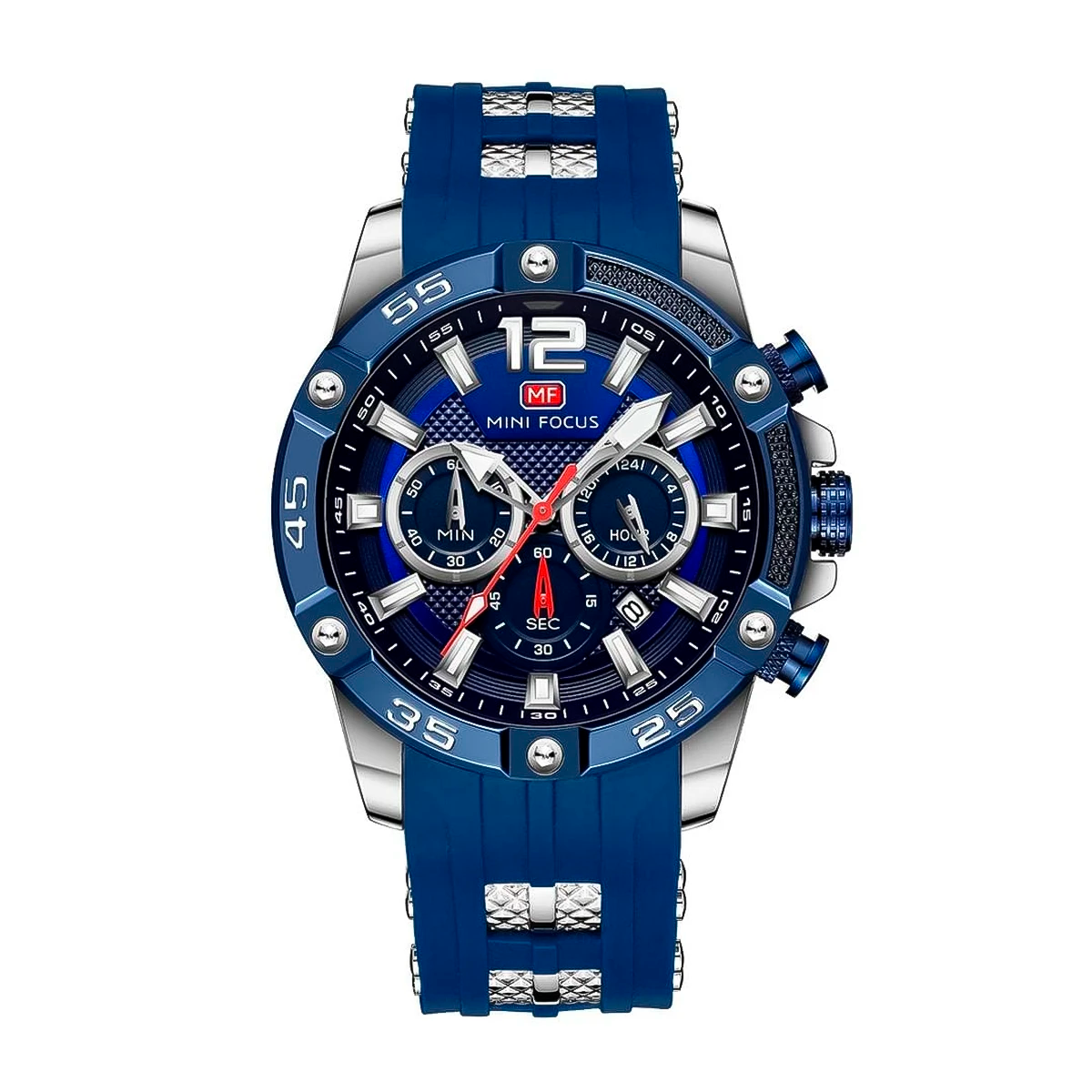 RELOJ MINIFOCUS SILICONA AZUL PLATA MIN-6