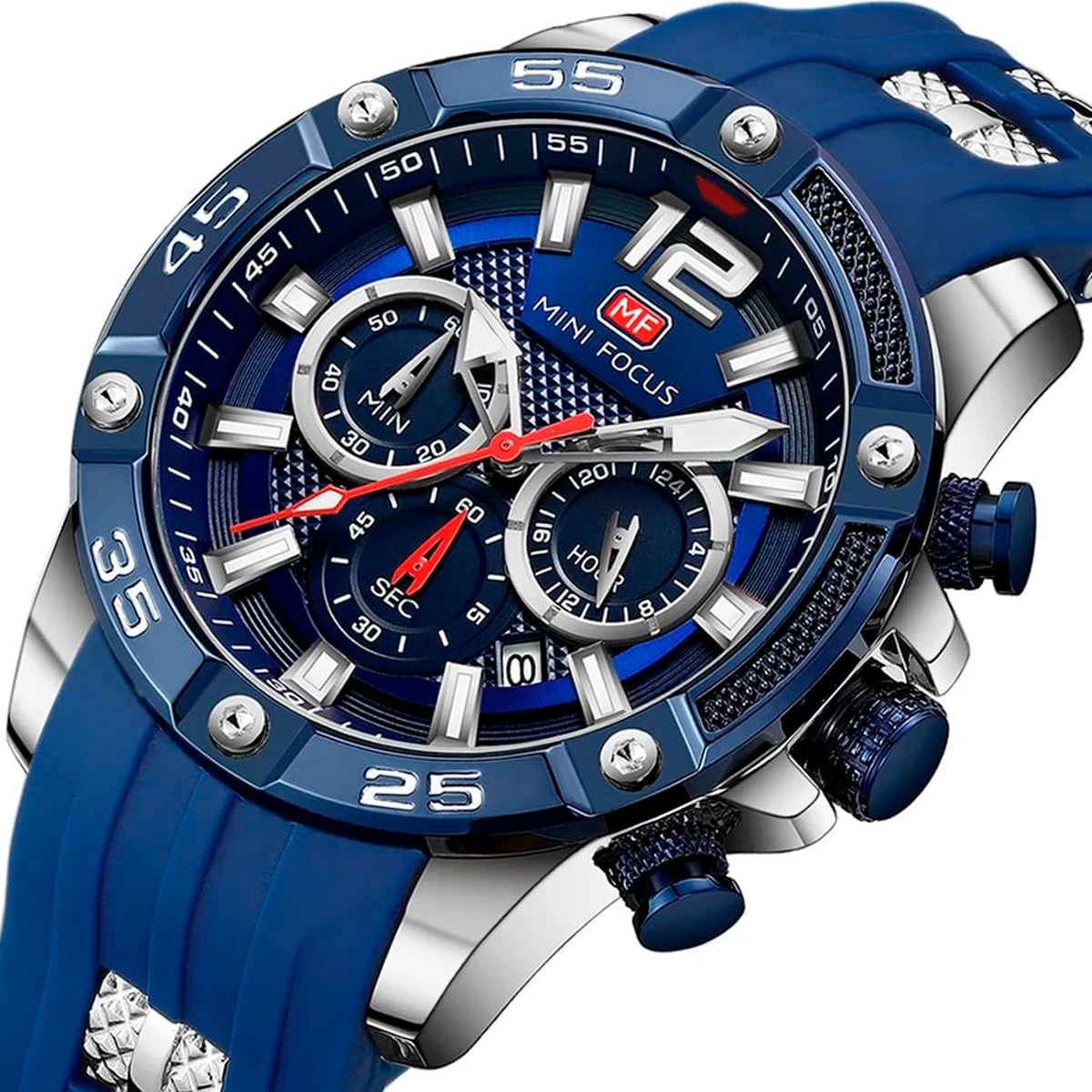 RELOJ MINIFOCUS SILICONA AZUL PLATA MIN-6