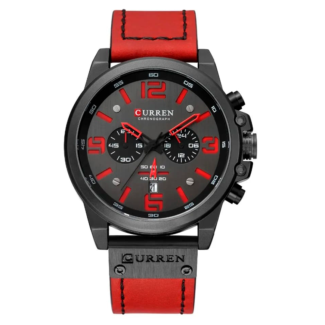 RELOJ CURREN ACERO Y CUERO ROJO CUR-15