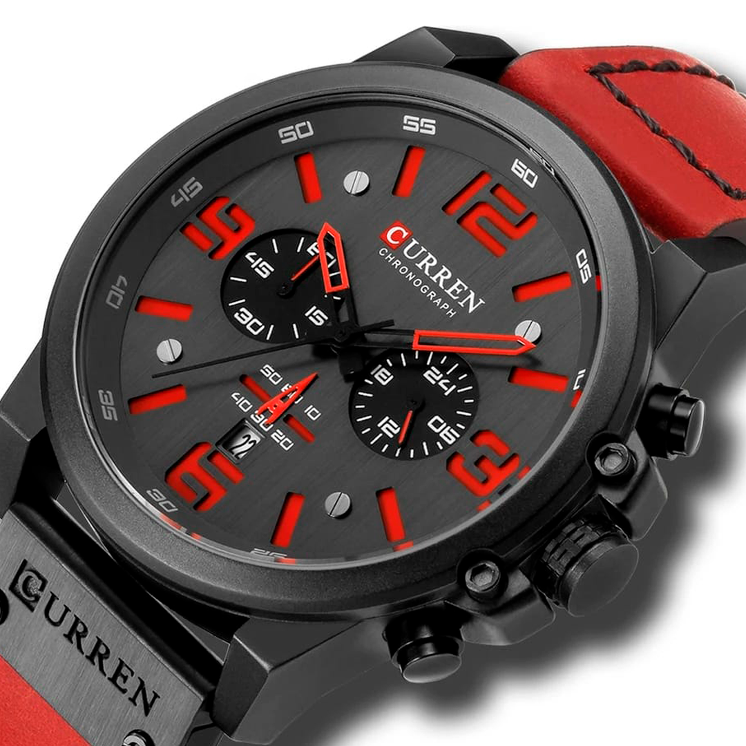 RELOJ CURREN ACERO Y CUERO ROJO CUR-15