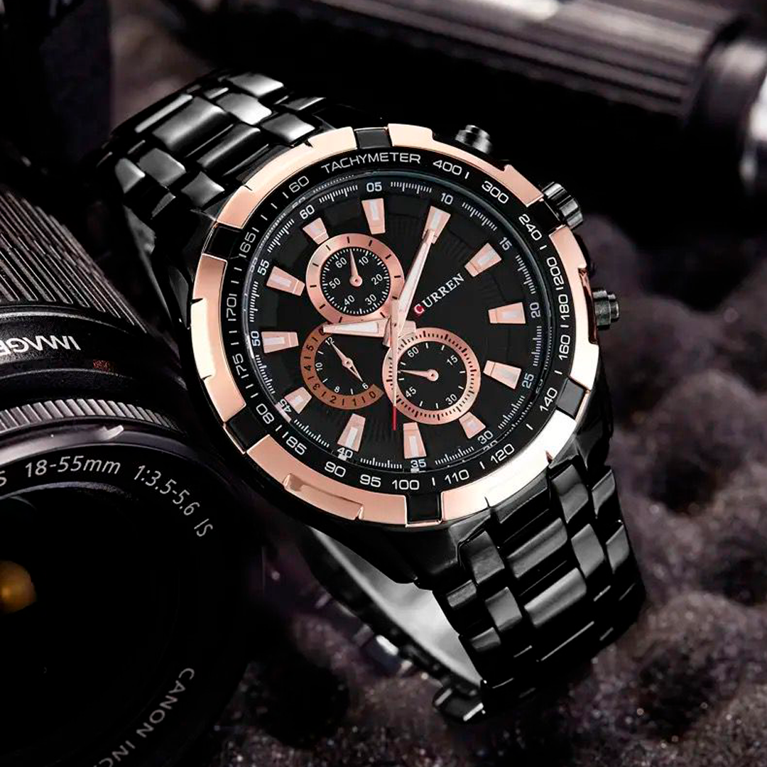 RELOJ CURREN ACERO NEGRO CON DORADO CUR-21